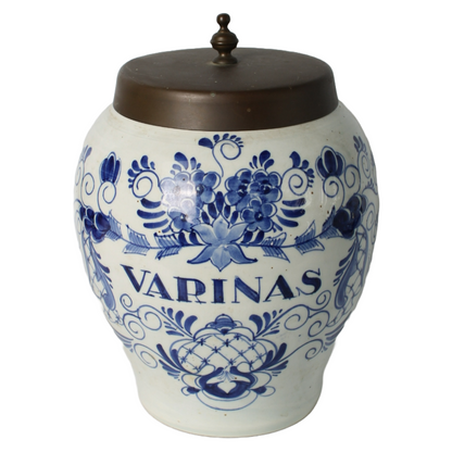 Antique Tobacco Jar VARINAS | Oldenkott Weesp Aº 1760 | Delft Blue Pottery with