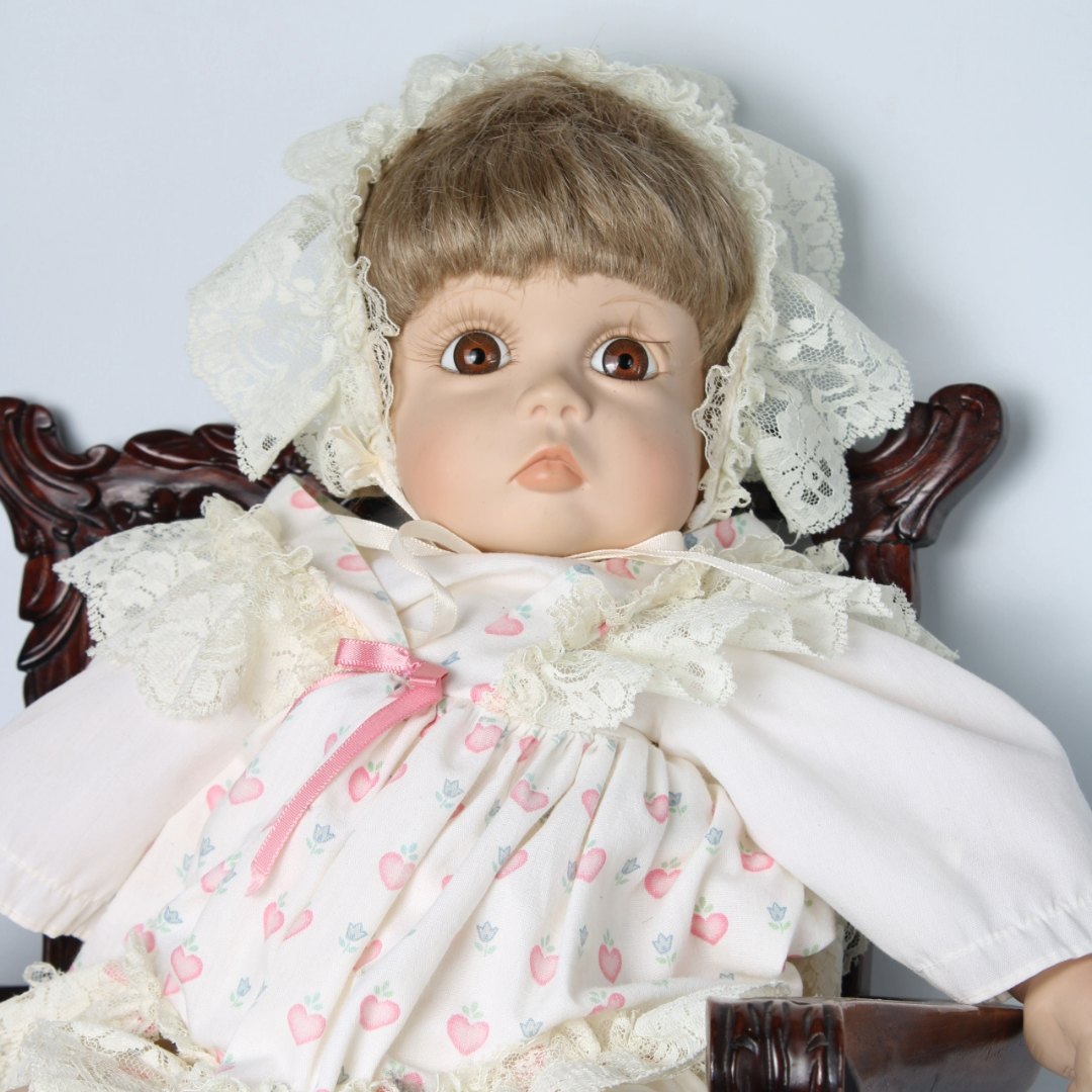 Unique vintage doll in velvet miniature Chippendale chair | Large scale |