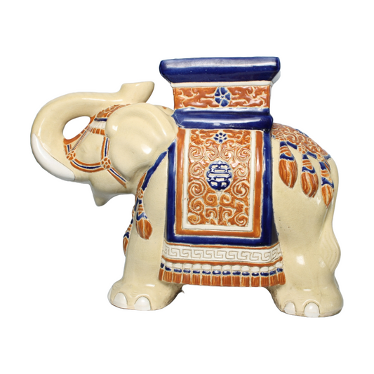 Unique Hand-Painted Ceramic XXL Elephant Plant Stand - Hollywood Regency Style