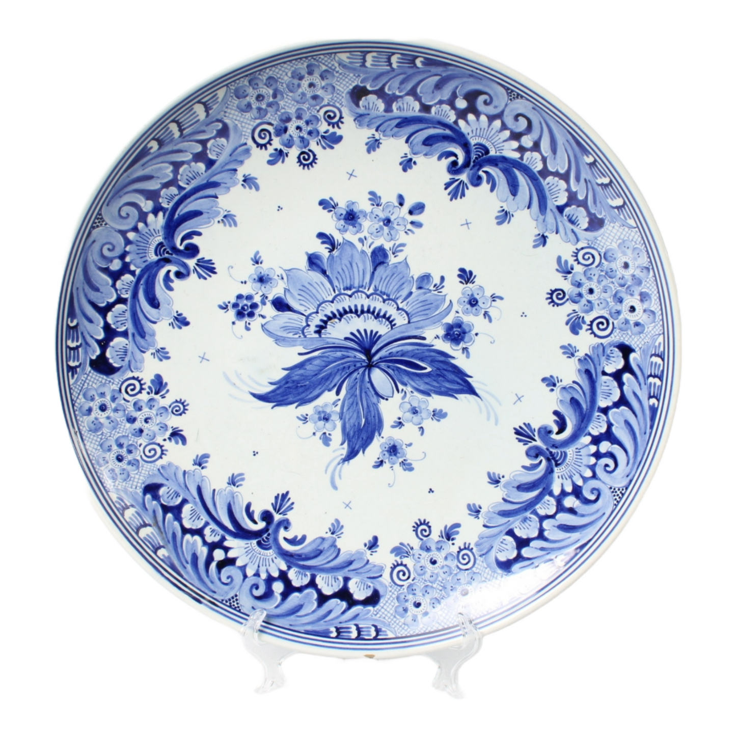 Large Delft Blue Plate – Hand-Painted, 34 cm Diameter – Authentic Dutch