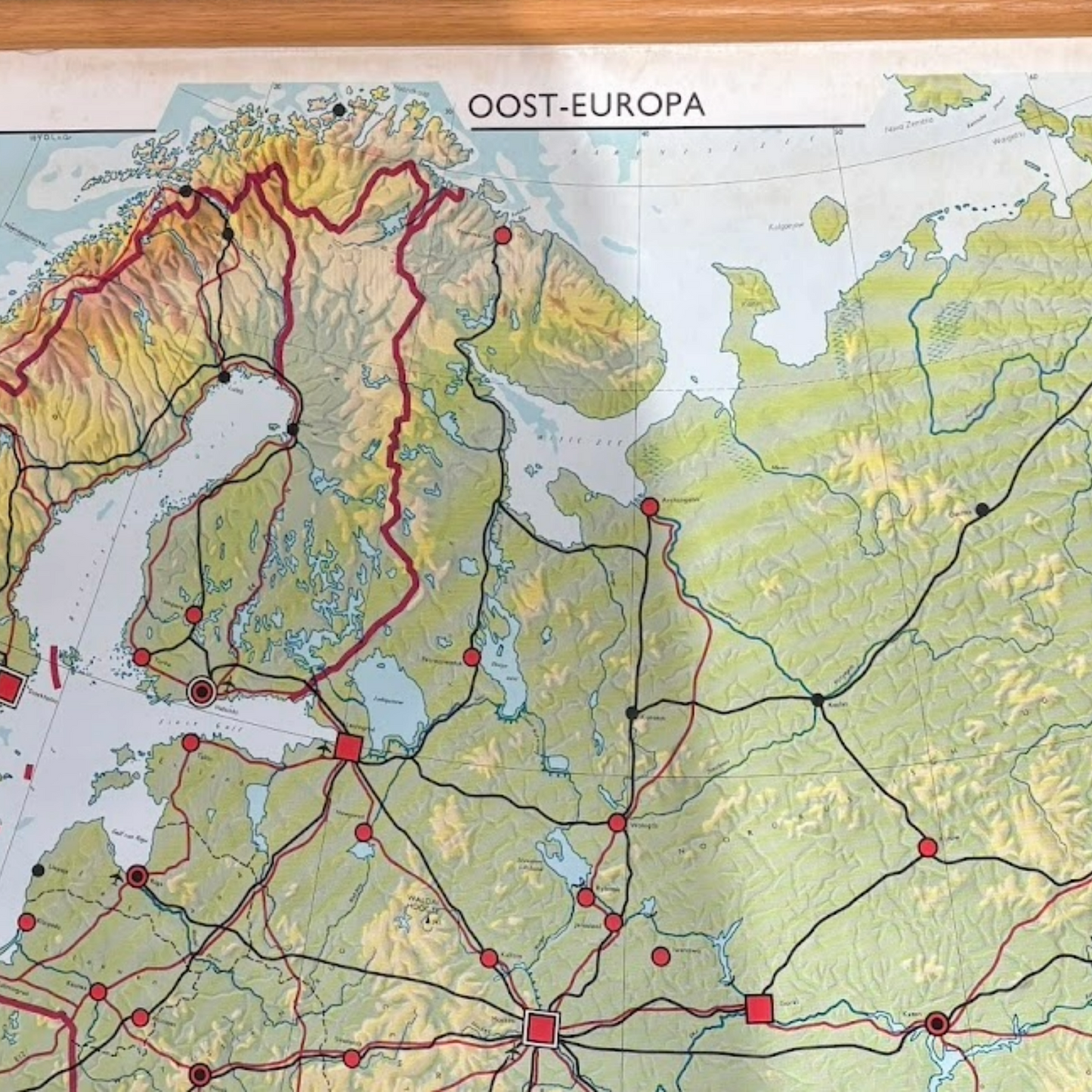 Vintage Eastern Europe School Map from 1970 on Canvas with Wooden Rods