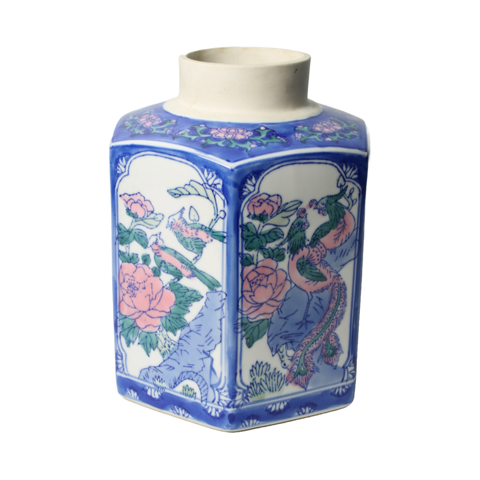 Beautiful Hand-Painted Vase in Chinese Style - Colorful Birds and Floral Motif -
