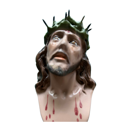 Vintage "Ecce Homo" Plaster Bust of Jesus with Crown of Thorns, Authentic