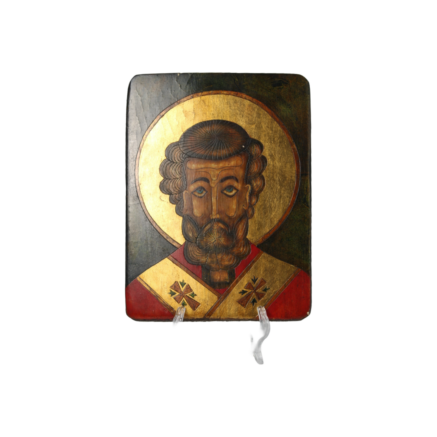 Hand-Painted Orthodox Icon of a Saint from Romania, 20th Century, Religious Art,