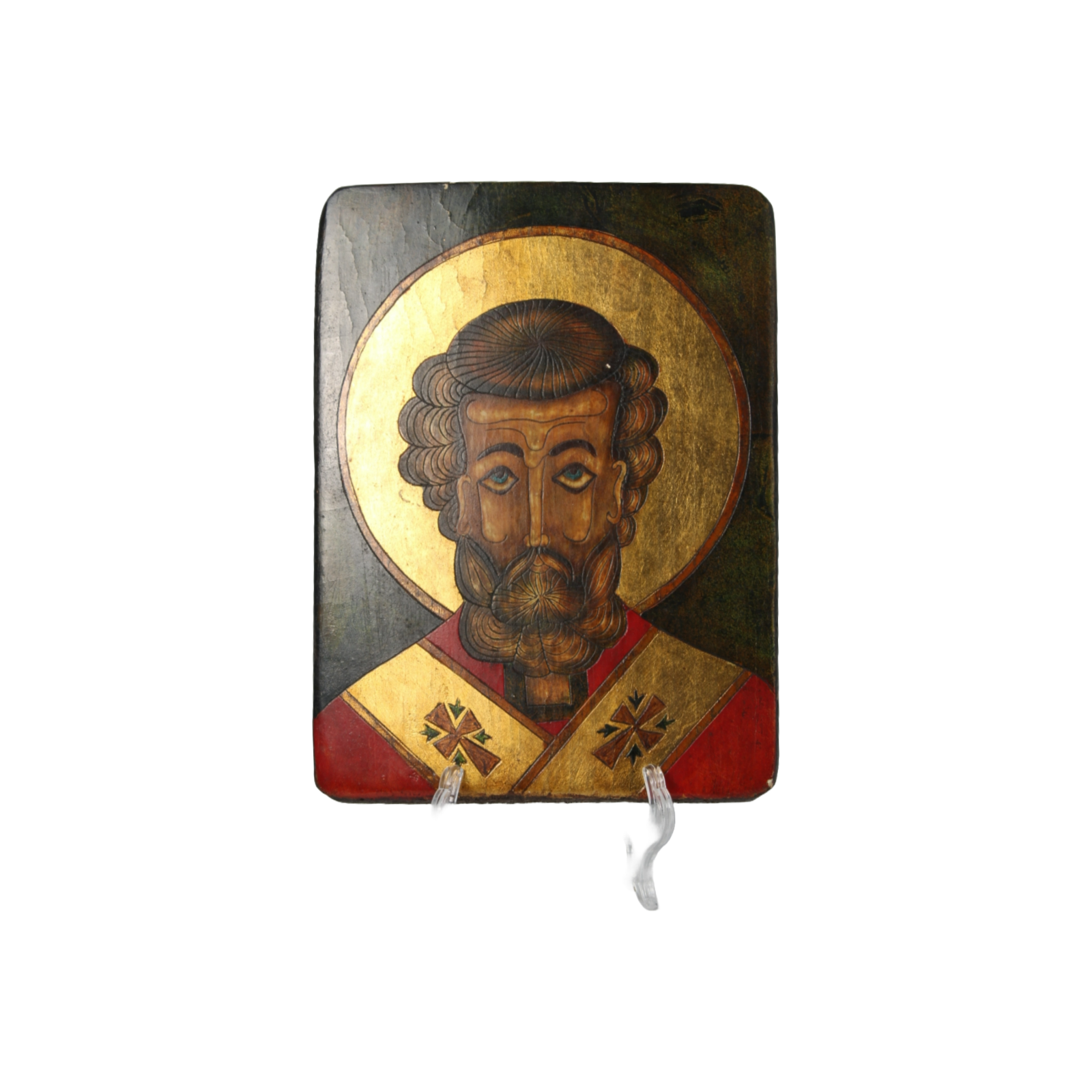 Hand-Painted Orthodox Icon of a Saint from Romania, 20th Century, Religious Art,