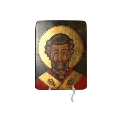 Hand-Painted Orthodox Icon of a Saint from Romania, 20th Century, Religious Art,