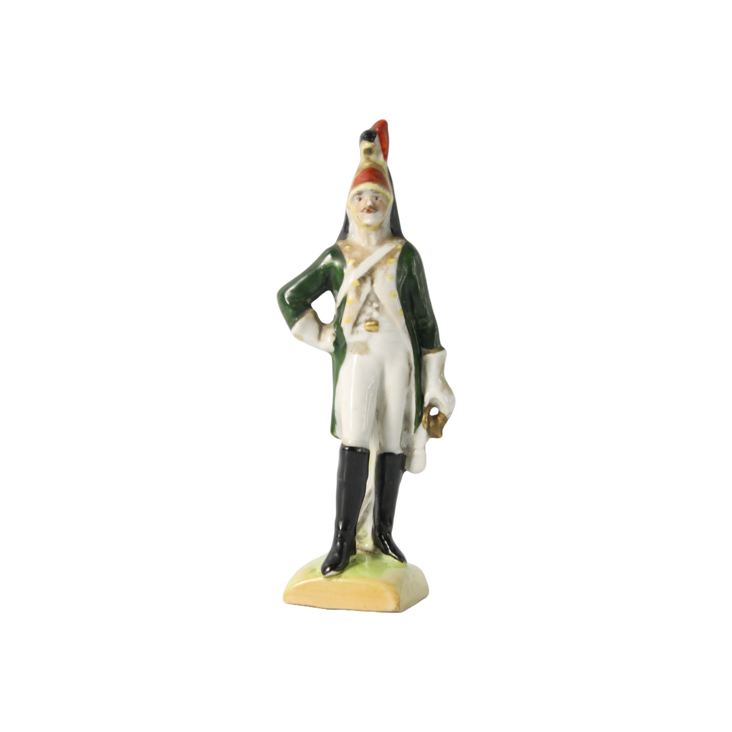 Antique Hand-Painted Porcelain Figurine of Napoleonic Soldier, German Ceramic,