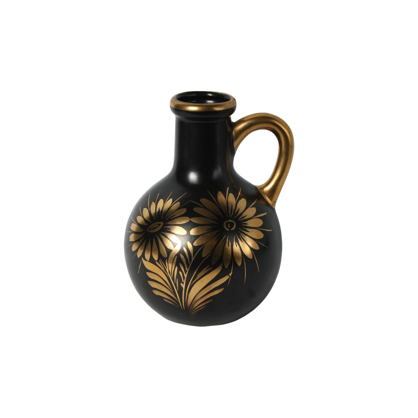 Decorative Black Ceramic Jug with Gold Floral Motifs