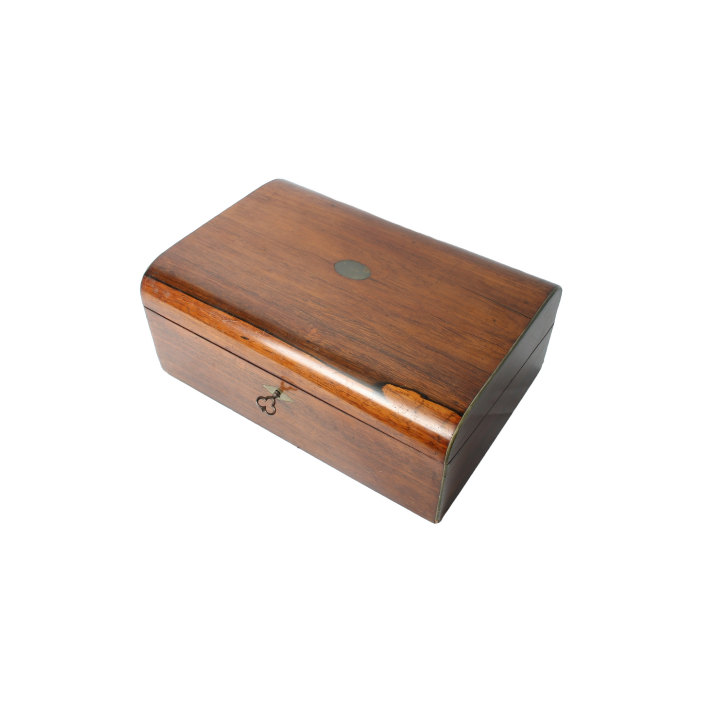 Antique Writing Slope – Wooden 19th Century Writing Box with Purple Velvet Inter