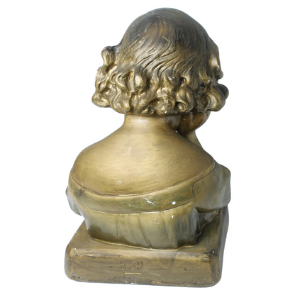 Antique Sculpture of Reading Girl ca. 1920-1940 | Gilded Plaster Composite |