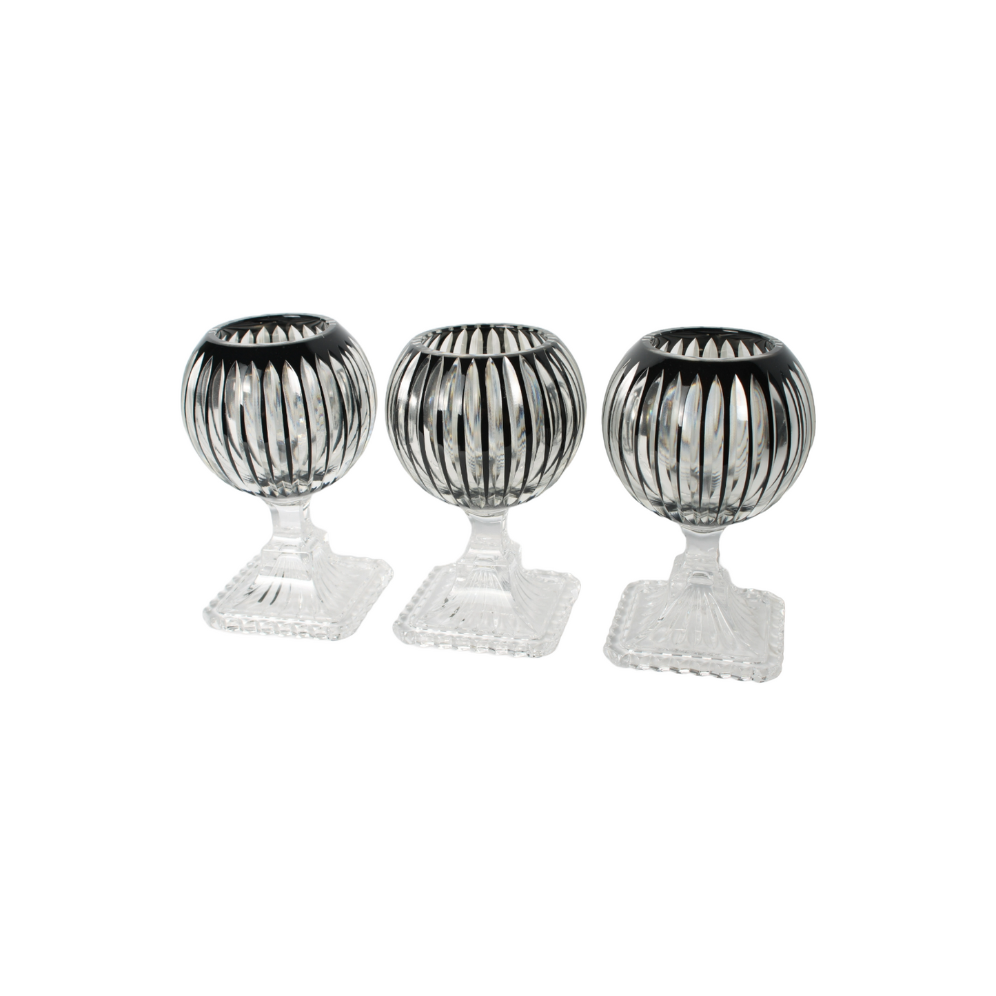 Bohemian Crystal Candle Lanterns, Set of 3, Czech Hand-Cut Glass