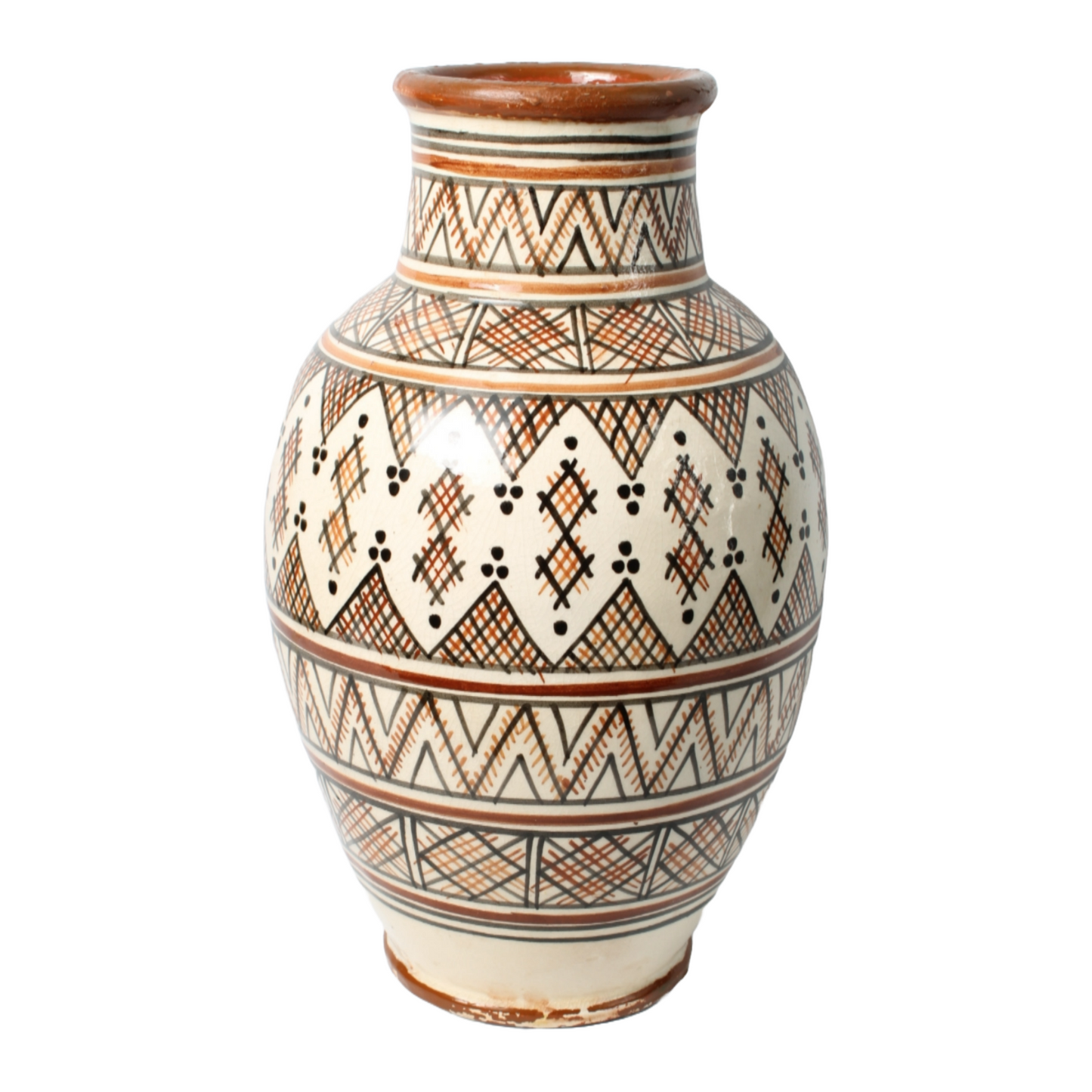 Vintage Moroccan Ceramic Vase with Hand-Painted Geometric Design - Safi Pottery