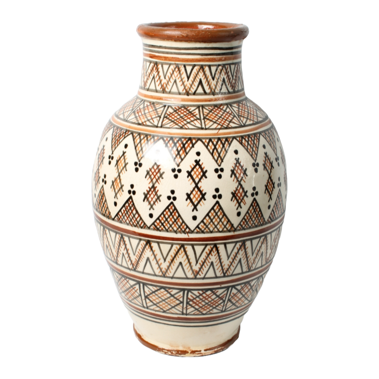 Vintage Moroccan Ceramic Vase with Hand-Painted Geometric Design - Safi Pottery