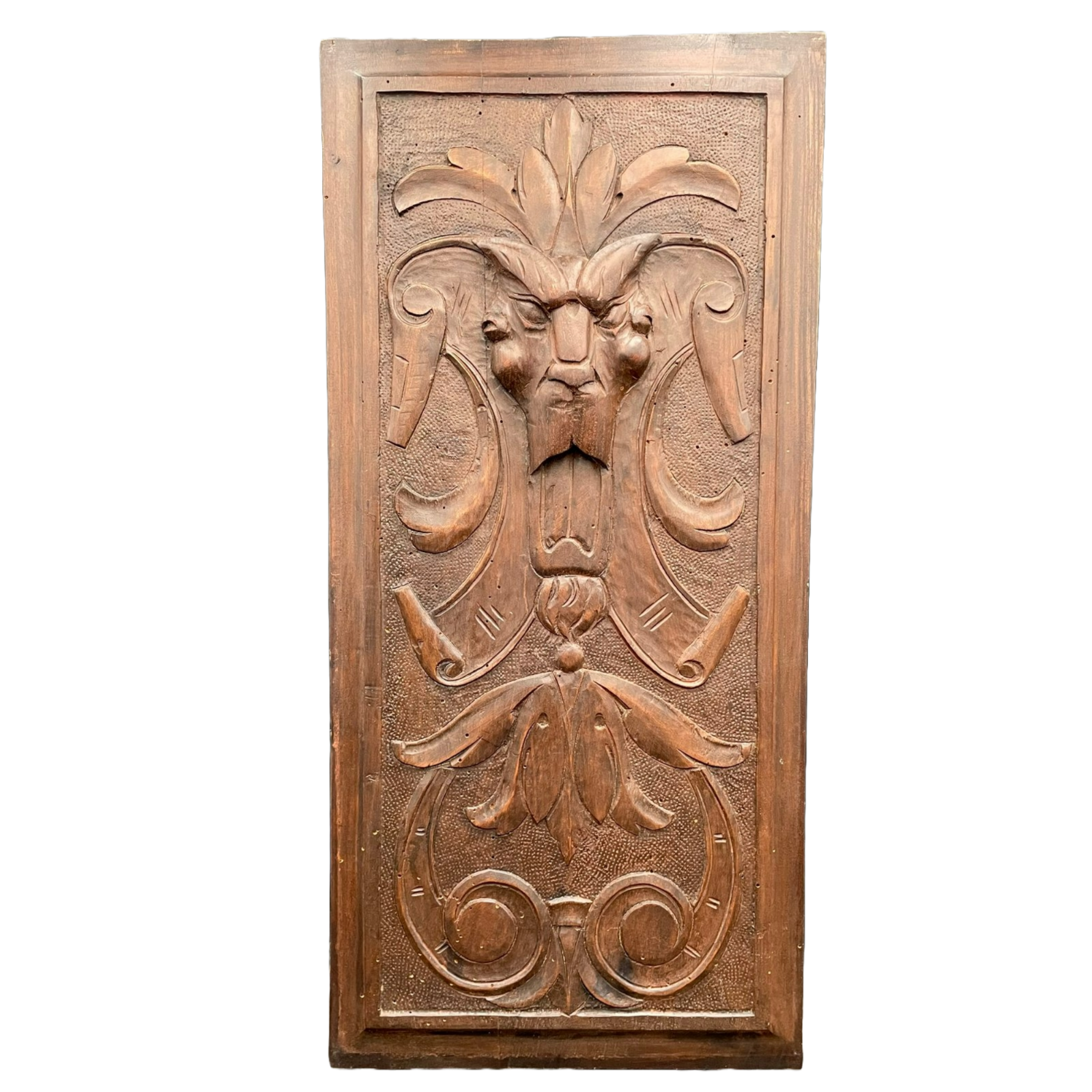 Antique French Hand-Carved Wood Panel with Gothic Baroque Lucifer Relief