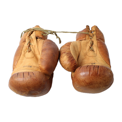 Vintage 1920s Leather Boxing Gloves - Brown Leather - Set of 2 - Authentic Used