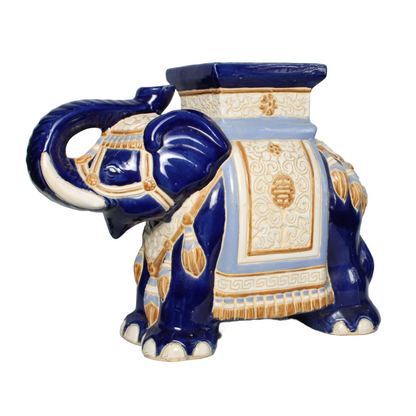 Unique Hand-Painted Ceramic XXL Elephant Plant Stand - Hollywood Regency Style