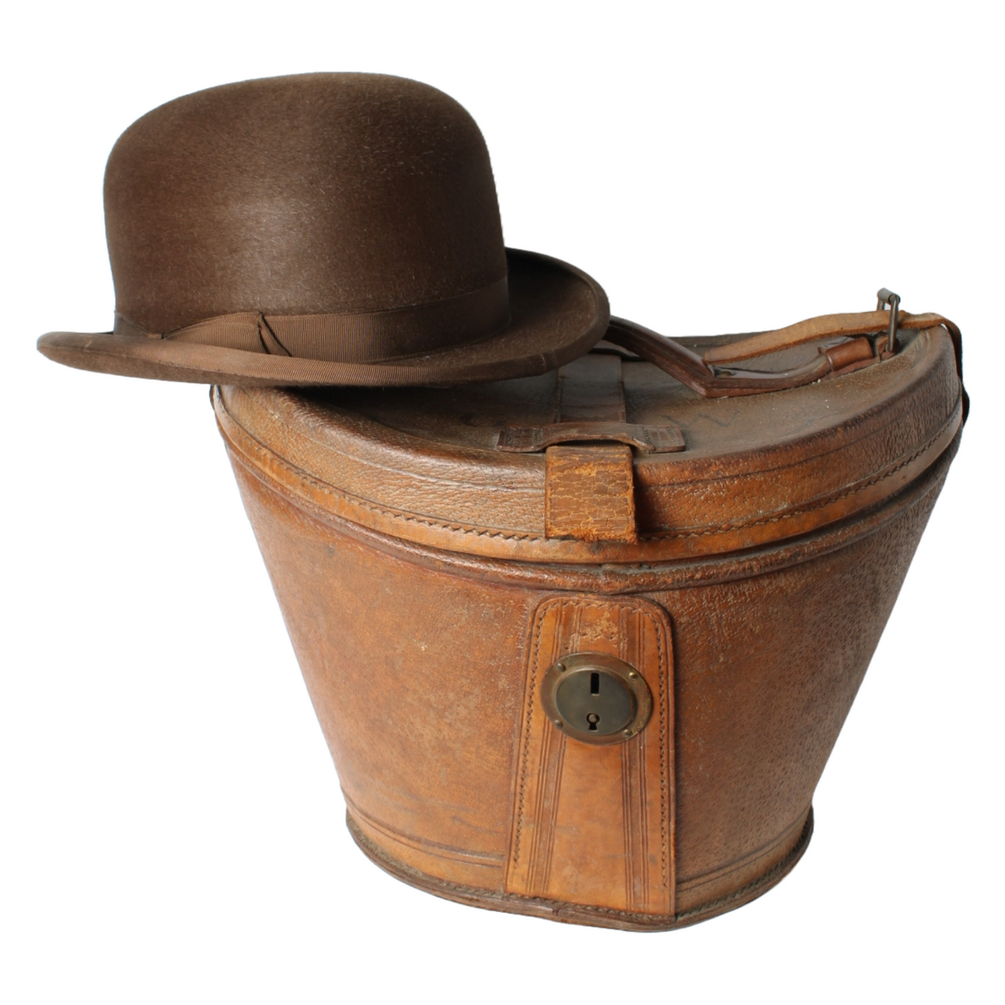 Antique Brown Bowler Hat (Size 58) with Leather Hat Box – Wegener