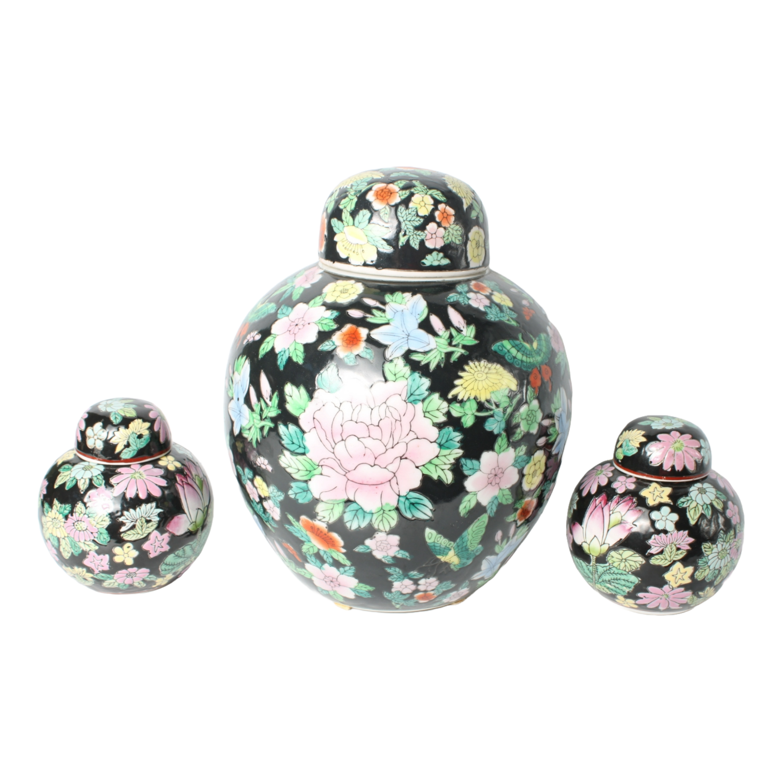 Set of Antique Chinese Famille Rose Ginger Jars | Porcelain Lidded Jars