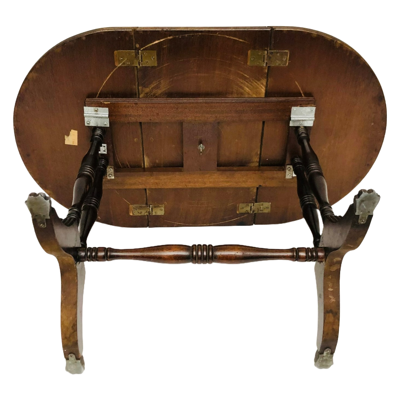 Vintage Mahogany Drop Leaf Table with Leather Top and Brass Claw Feet, 1950s