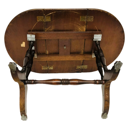 Vintage Mahogany Drop Leaf Table with Leather Top and Brass Claw Feet, 1950s