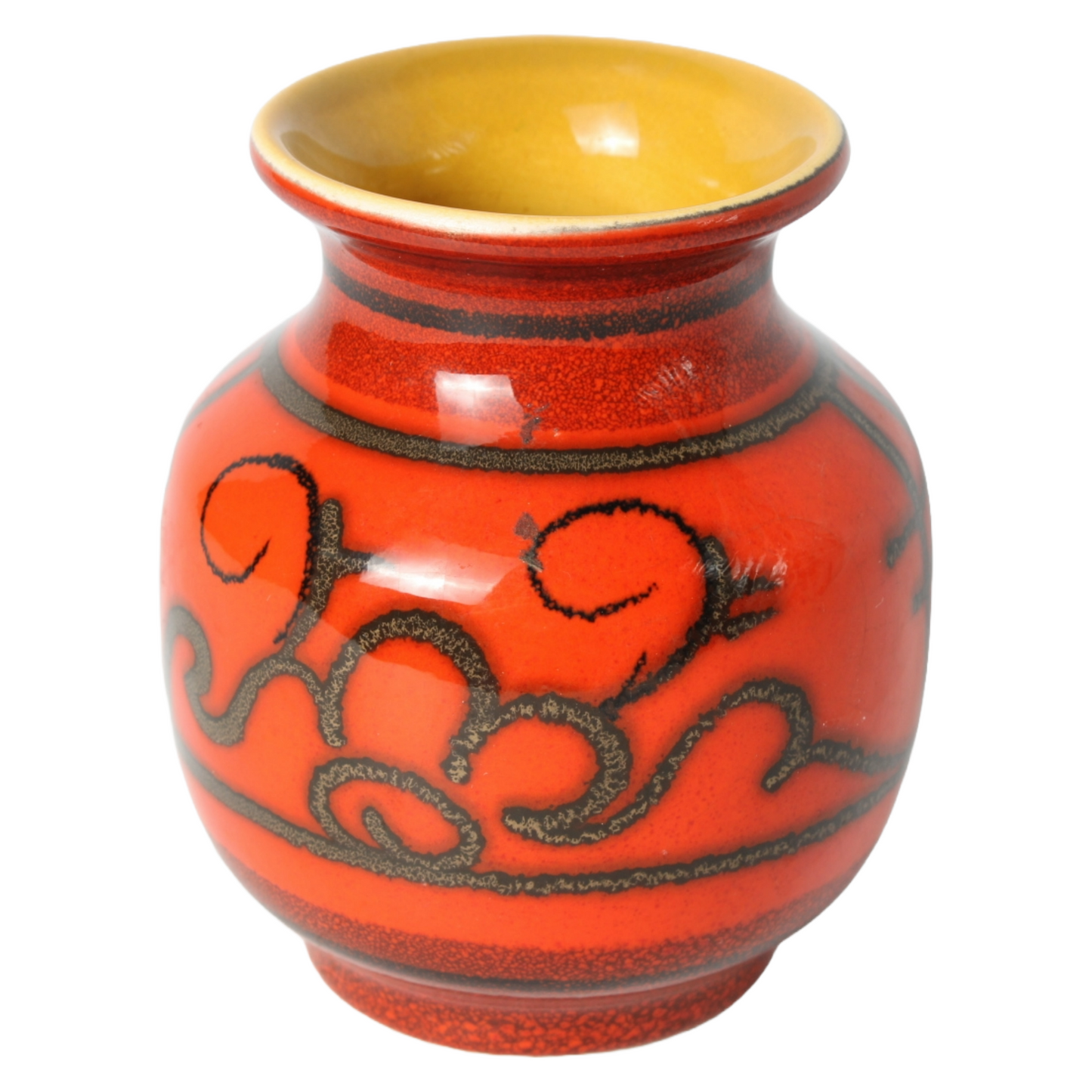 Vintage Flora Ceramics Vase in Mid-Century Style – Red-Orange with Yellow