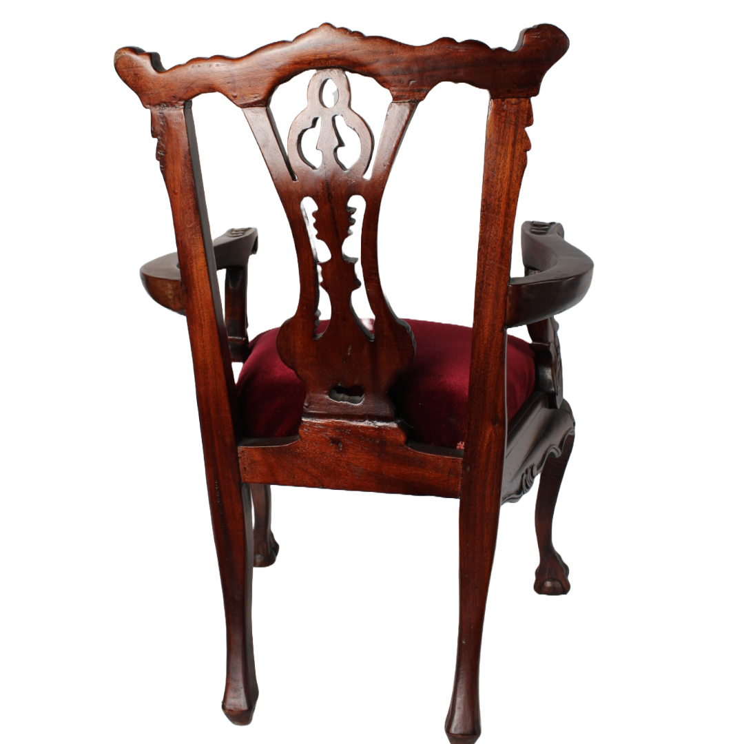 Unique vintage doll in velvet miniature Chippendale chair | Large scale |