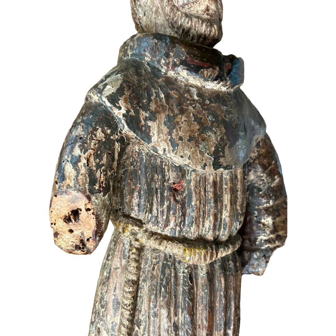 Rare 17th Century Spanish Colonial Wooden Statue of Saint Francis of Assisi