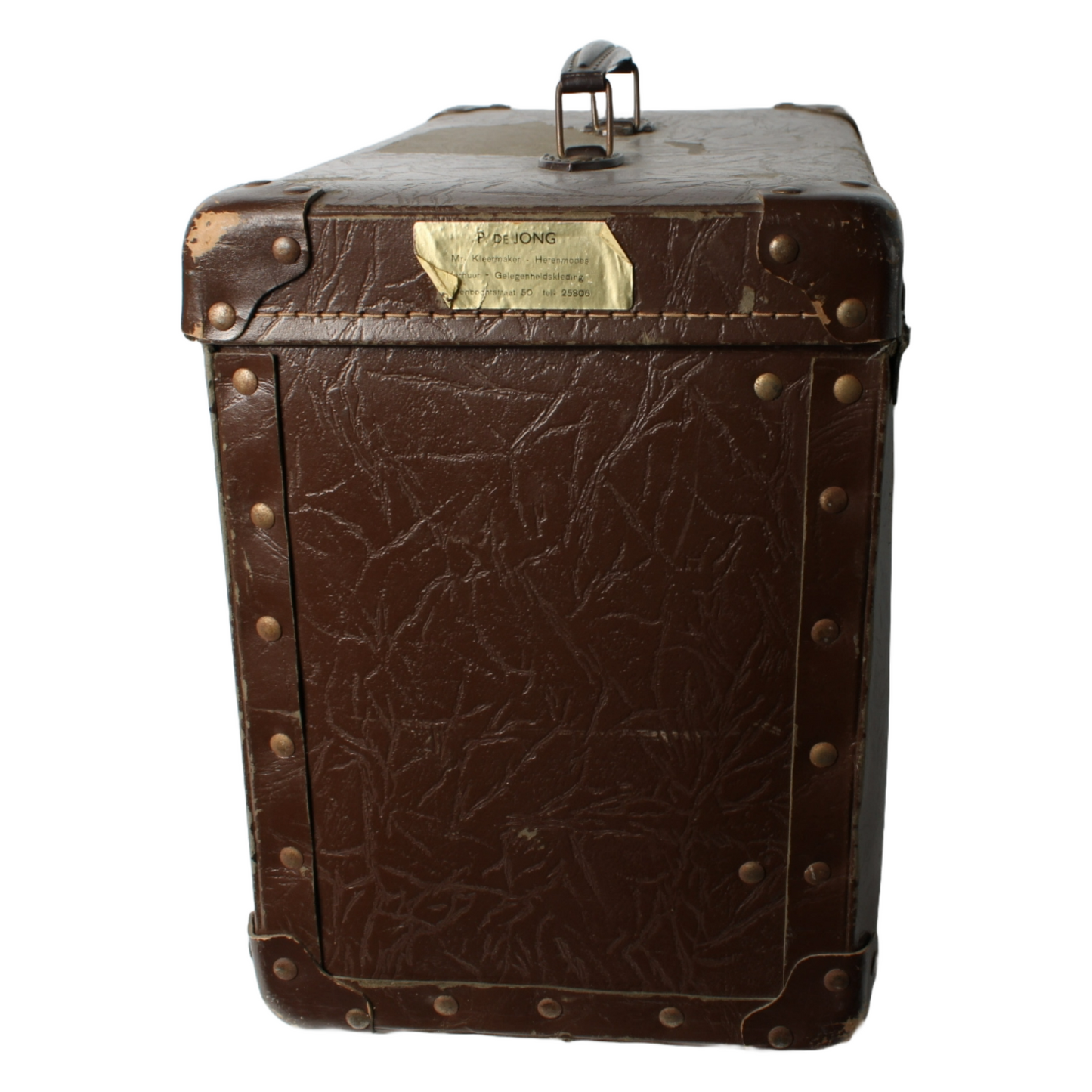 Vintage Brown Travel Suitcase | Faux Leather Finish | Metal Details | 1940-1960