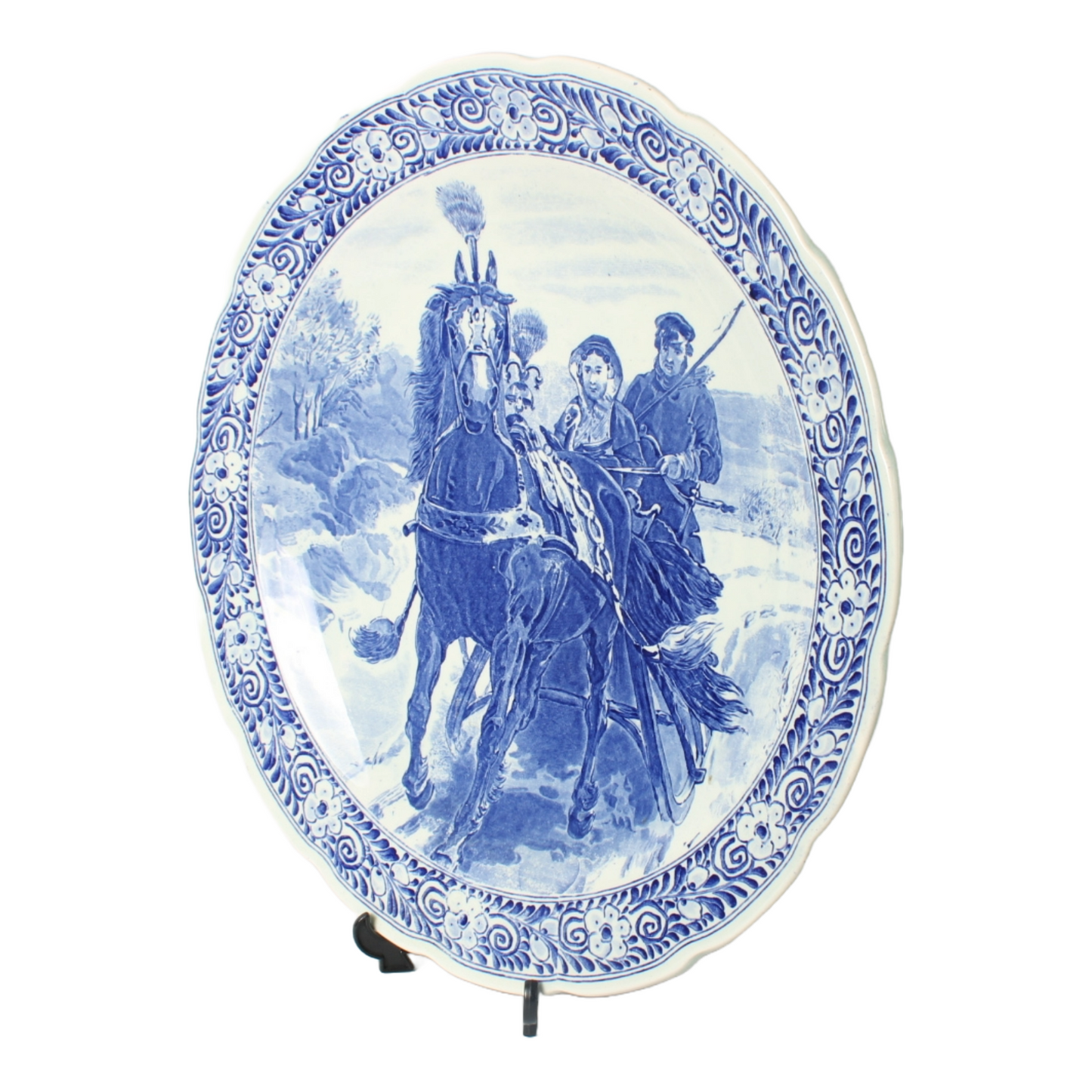 Authentic Royal Sphinx Delft Blue Wall Plate, Hand-Painted Winter Scene, 38cm