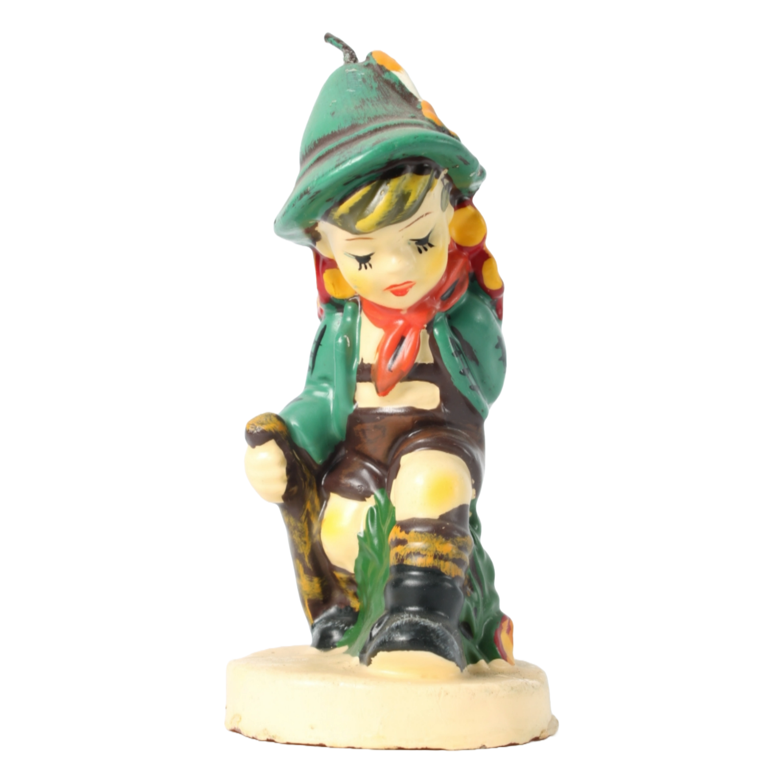 Vintage Hand-Painted Hummel Style Candle Boy in Alpine Costume, 1950s-1970s