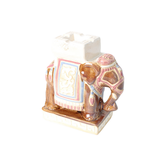 Vintage Ceramic Elephant | Retro Brown Glazed Figurine | Decorative Boho