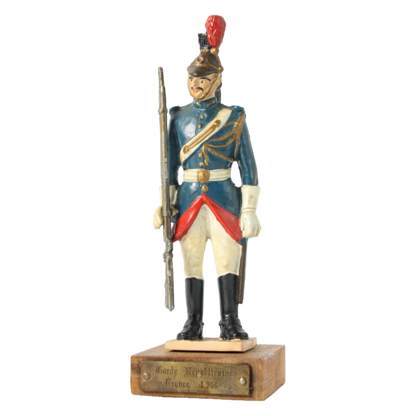 Vintage French Garde Républicaine Soldier Figurine on Wooden Base, 1966,