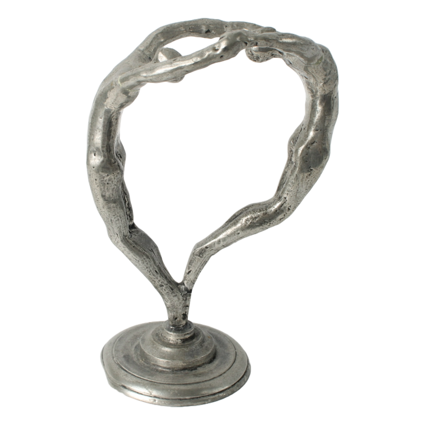 Abstract Pewter Sculpture – Stylized Two-Figure Artwork, Circular Design