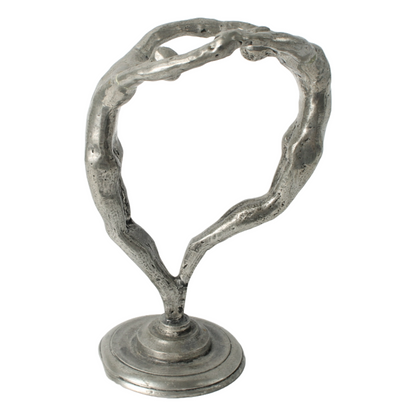 Abstract Pewter Sculpture – Stylized Two-Figure Artwork, Circular Design