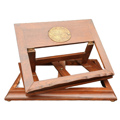Antique Adjustable Wooden Book Stand with Brass Inlay, UK, Circa 1920-1930