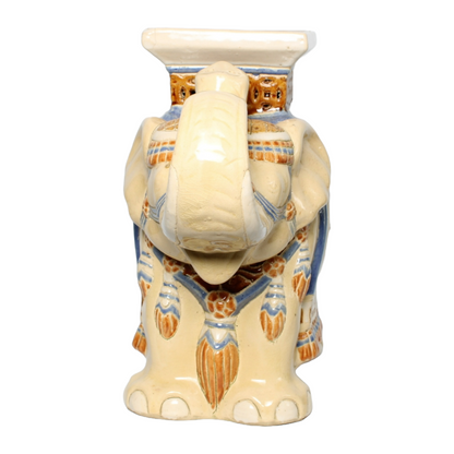 Unique Hand-Painted Ceramic XXL Elephant Plant Stand - Hollywood Regency Style