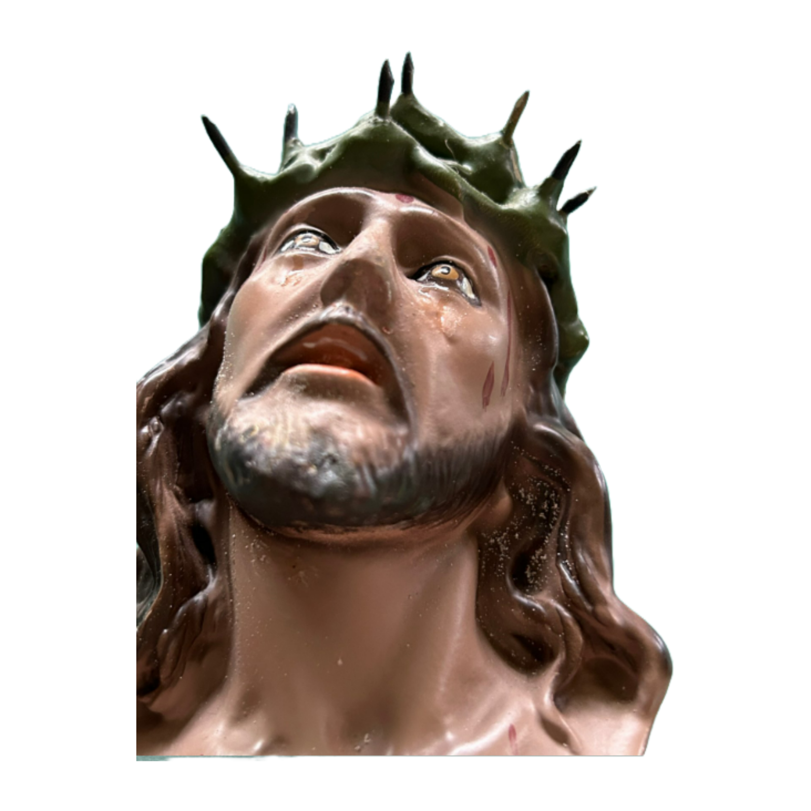 Vintage "Ecce Homo" Plaster Bust of Jesus with Crown of Thorns, Authentic