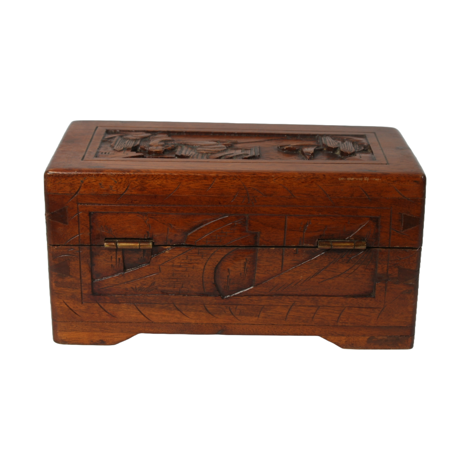 Hand-Carved Wooden Box with Brass Lock, China, circa 1930