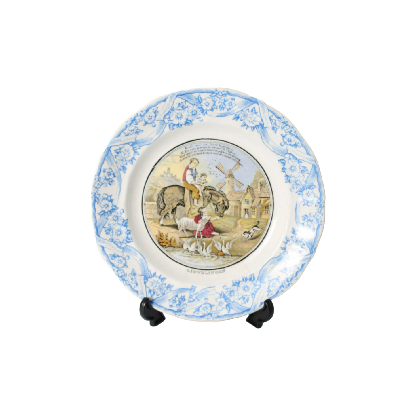 Antique P. Regout Maastricht Plate "Lievelingen", Hand-Painted Rural Scene