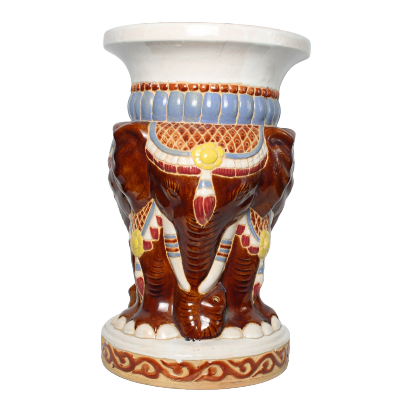 Unique Hand-Painted XL Ceramic Elephant Plant Stand - Hollywood Regency Style