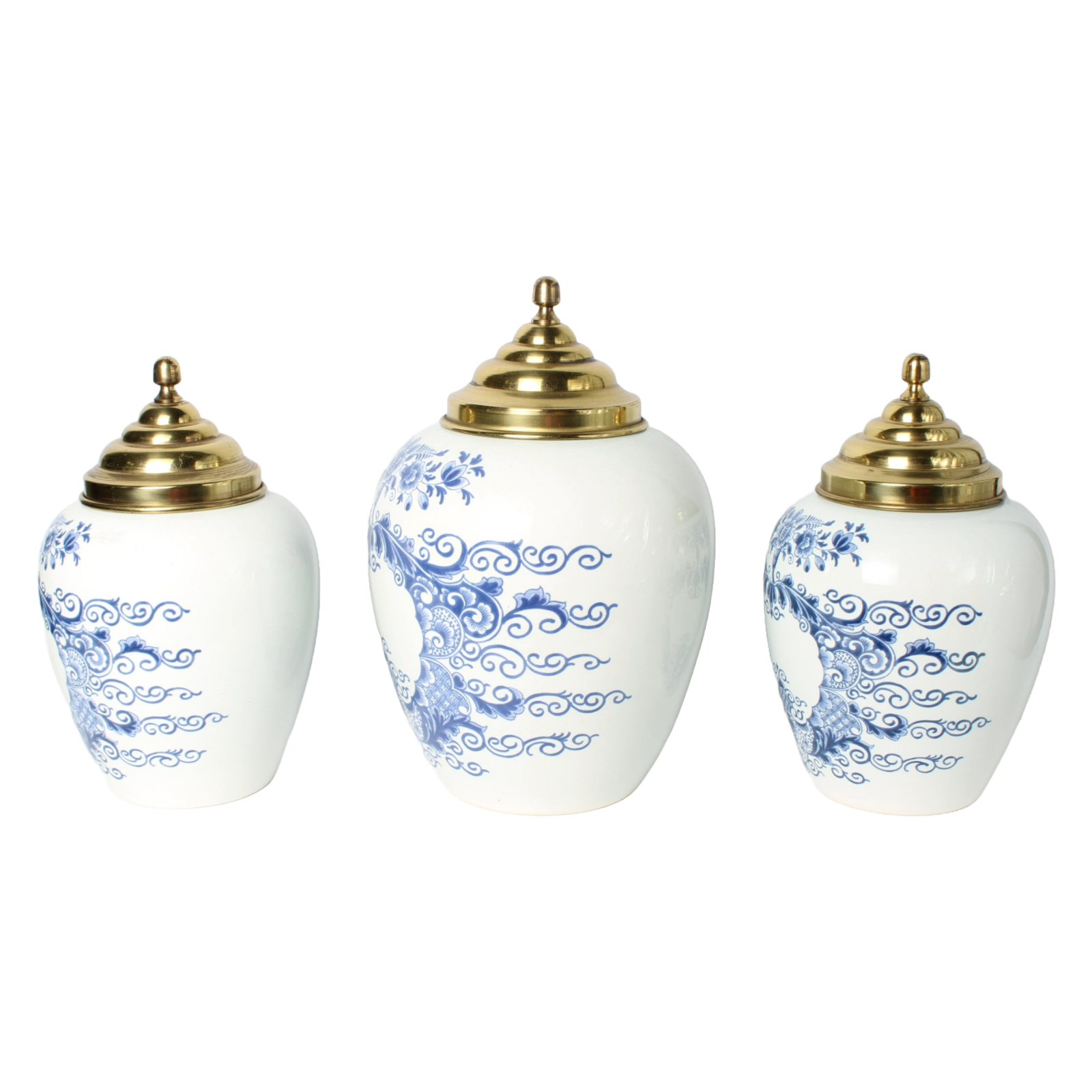 Set of three Delft Blue tobacco jars with brass lids – Royal Delft De Porceleyne