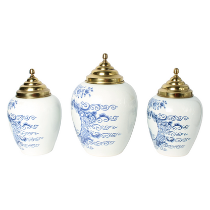 Set of three Delft Blue tobacco jars with brass lids – Royal Delft De Porceleyne