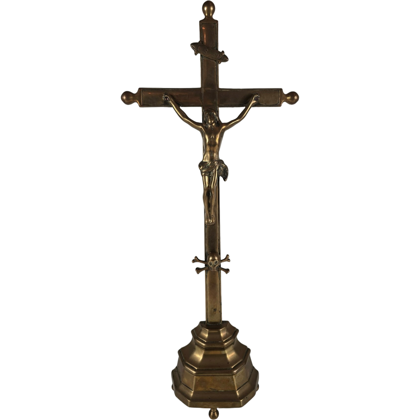 Antique French Crucifix - 19th Century | Religious Decorative Artwork | Brass |