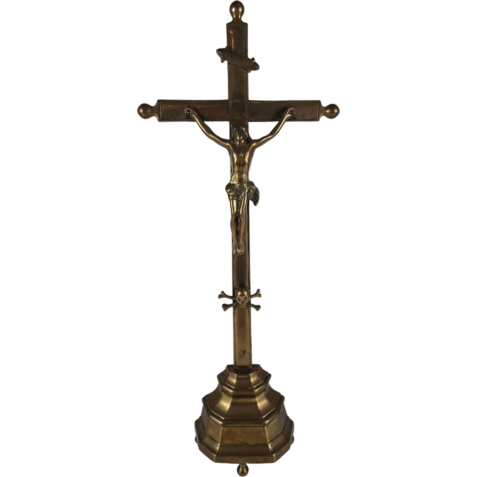 Antique French Crucifix - 19th Century | Religious Decorative Artwork | Brass |