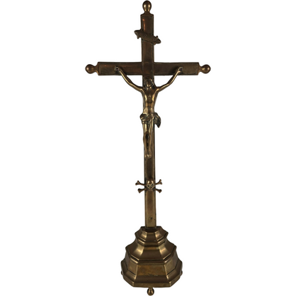 Antique French Crucifix - 19th Century | Religious Decorative Artwork | Brass |