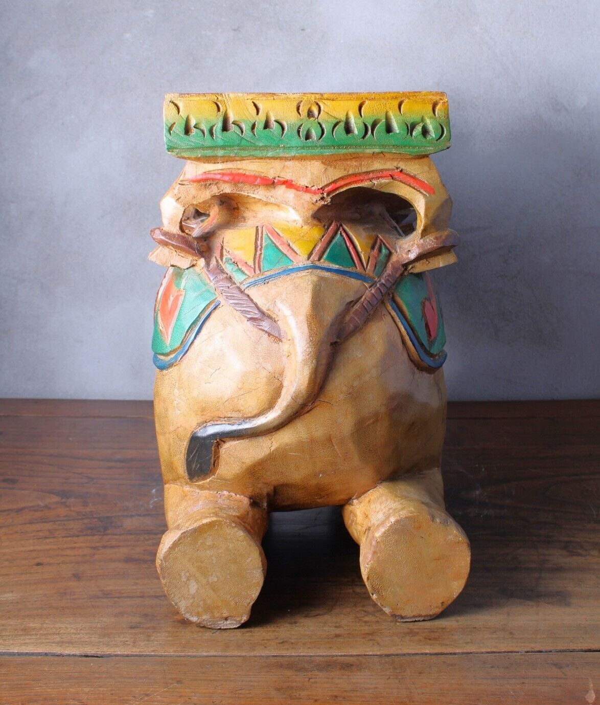 Unique Hand-Carved Elephant Plant Stand/Side Table - Symbol of Good Luck