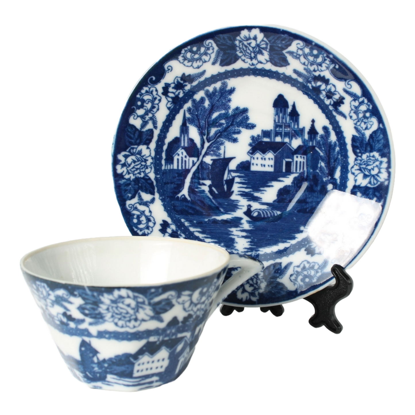 Antique 19th Century Delft Blue Cup & Saucer | Dutch Porcelain
