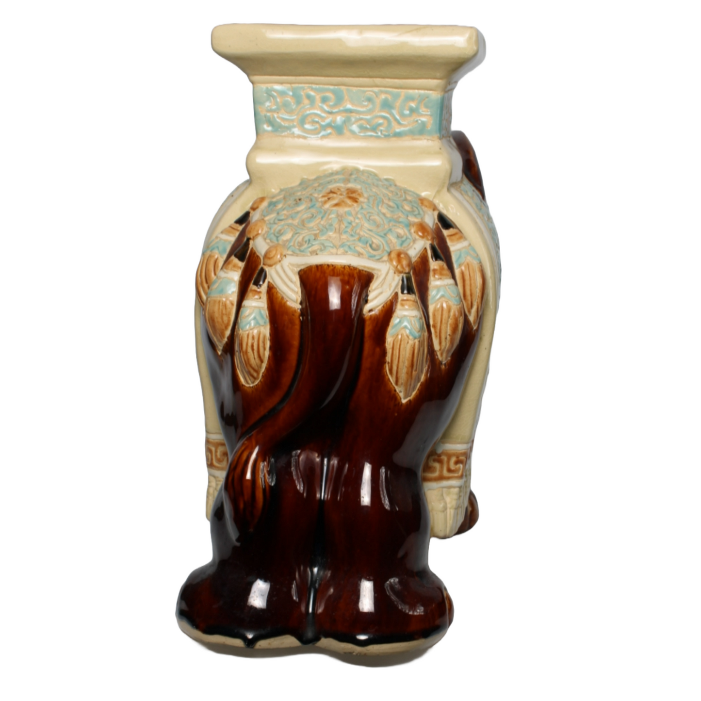 Unique Hand-Painted Ceramic XXL Elephant Plant Stand - Hollywood Regency Style