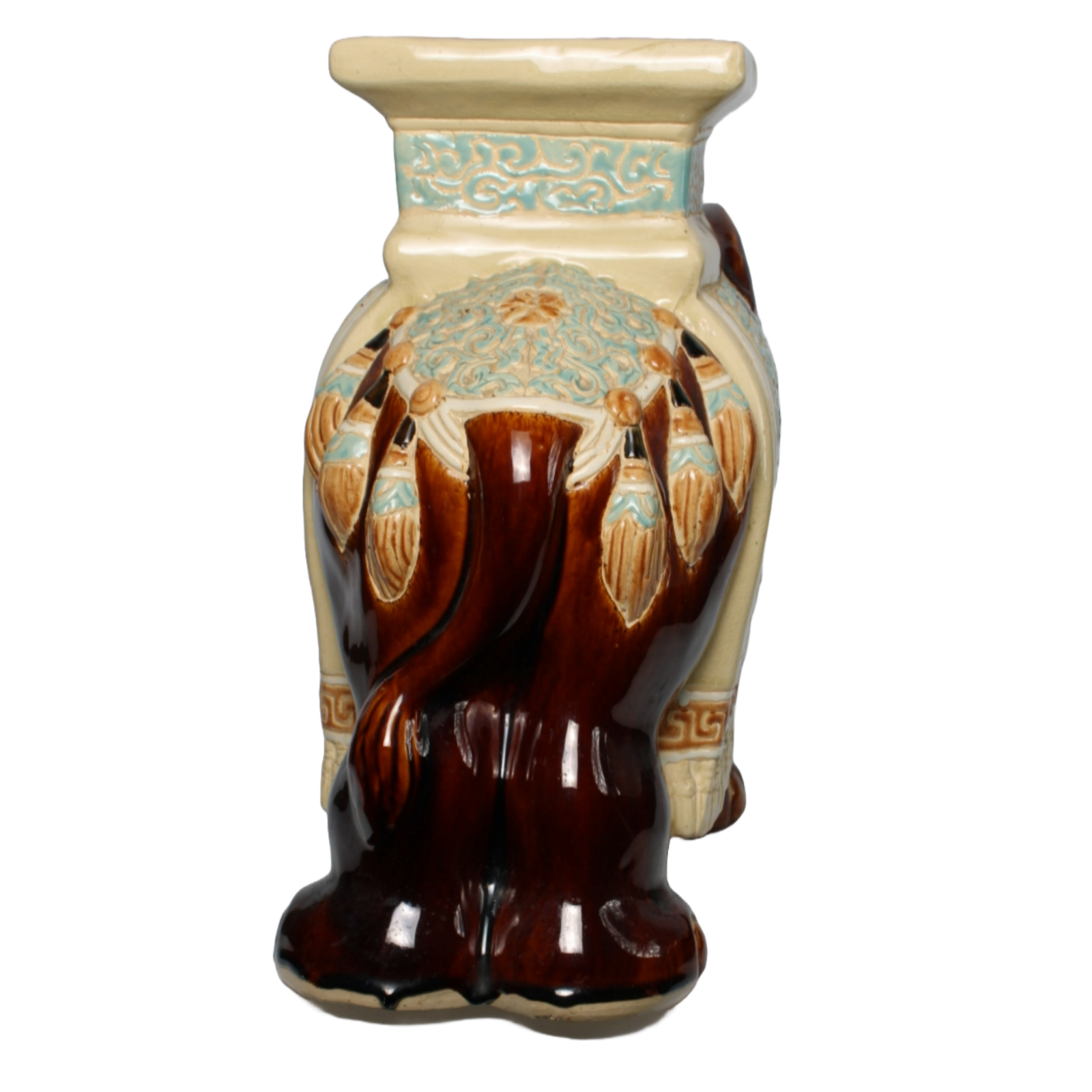 Unique Hand-Painted Ceramic XXL Elephant Plant Stand - Hollywood Regency Style