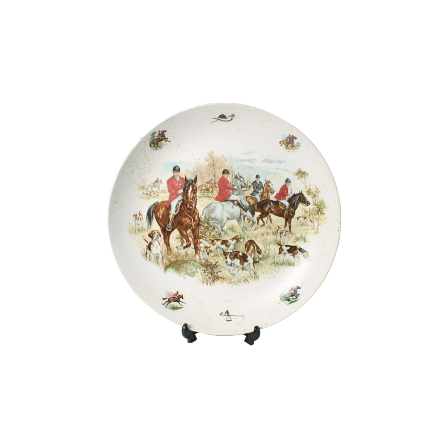 Vintage Royal Schwabap ceramic wall plate with hand-painted fox hunting scene, 3